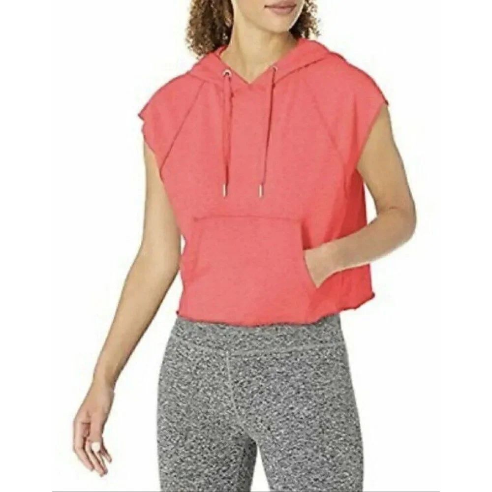 Calvin Klein Performance Neon Pink Sleeveless Cropped Hoodie Women's Large NWT